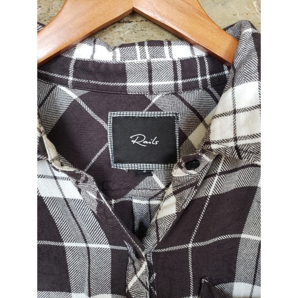 Rails Brown Ivory Plaid Flannel Button Up Small - Picture 2 of 3